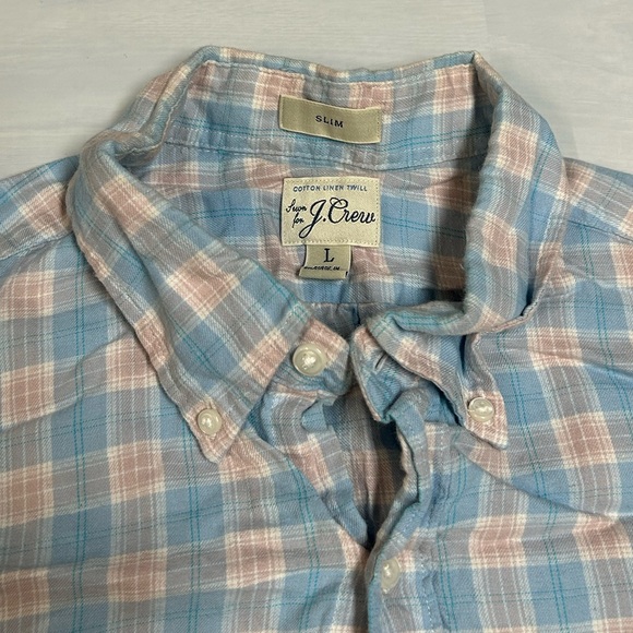 J. Crew men’s button down size large blue and pink - Picture 3 of 5